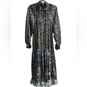 Code X Mode Maxi Dress Floral Peasant Long Sleeve Boho Tiered Chiffon Medium